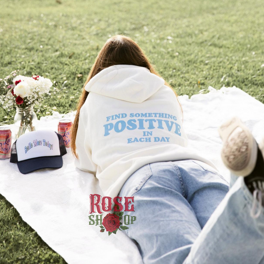 Find Something Positive In Each Day Hoodie - White & Blue