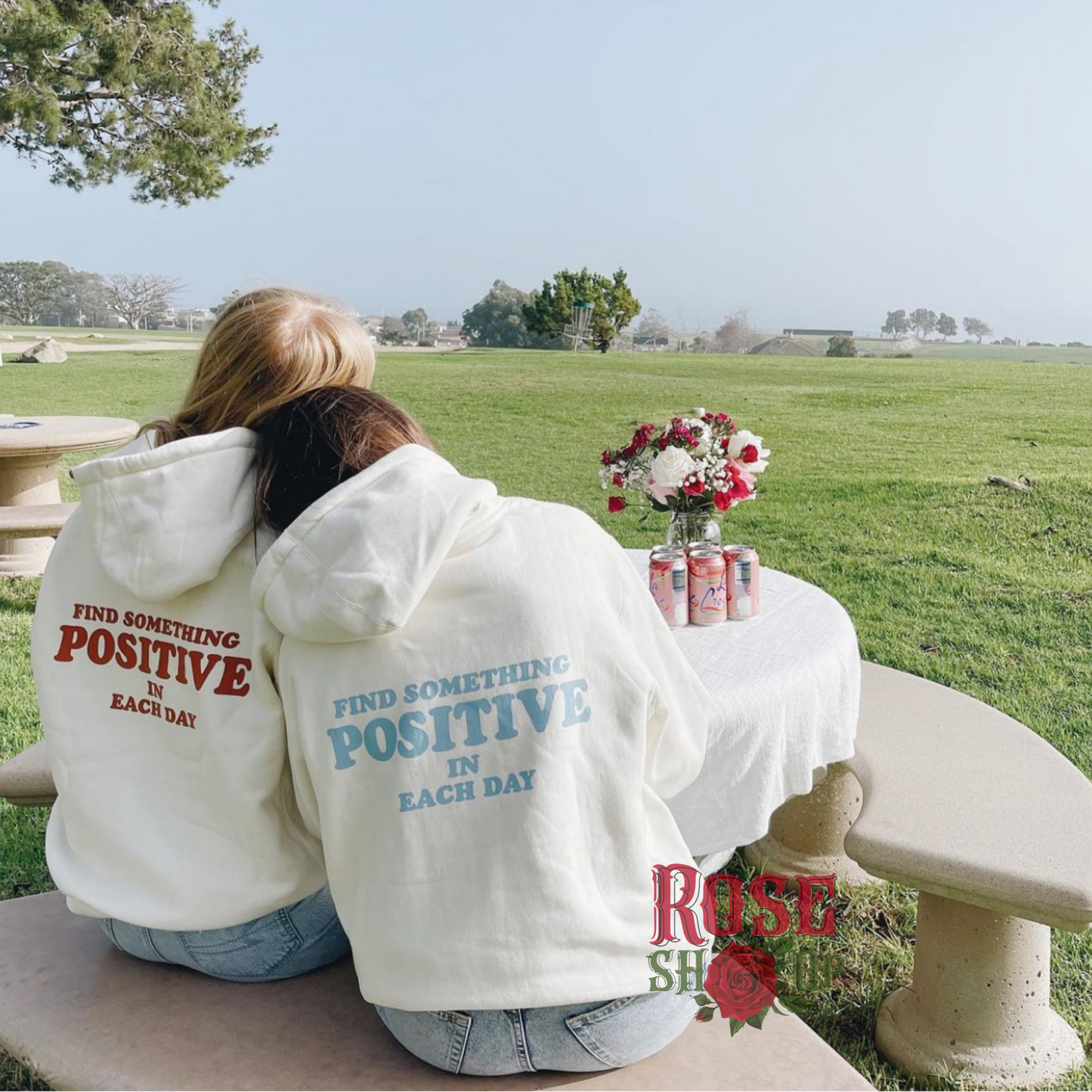 Find Something Positive In Each Day Hoodie - White & Blue